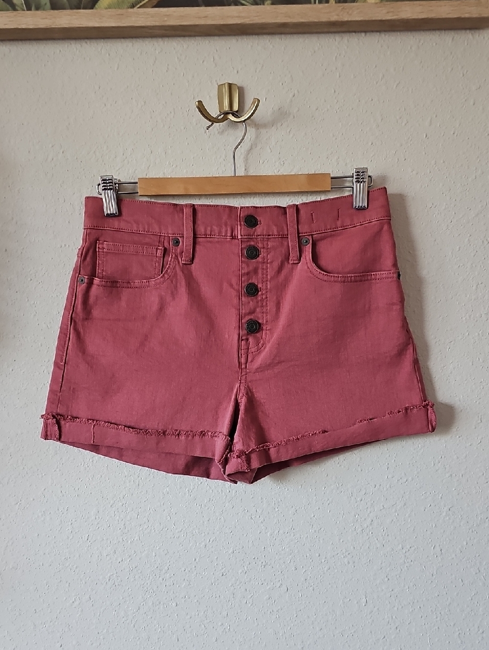 Madewell High-Waist Button-Front Shorts in Dusty Rose